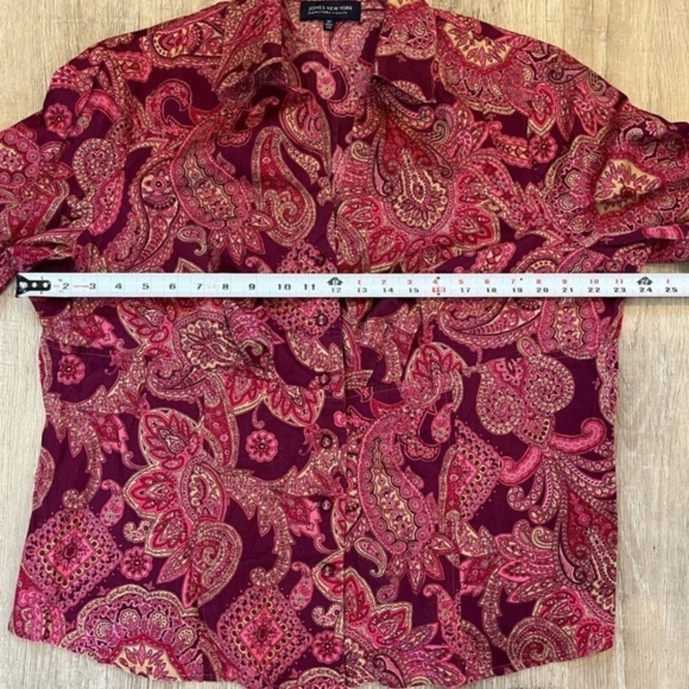 Jones New York Signature Woman Button Down Blouse 2X Pink Paisley Pattern Shirt - Picture 12 of 15